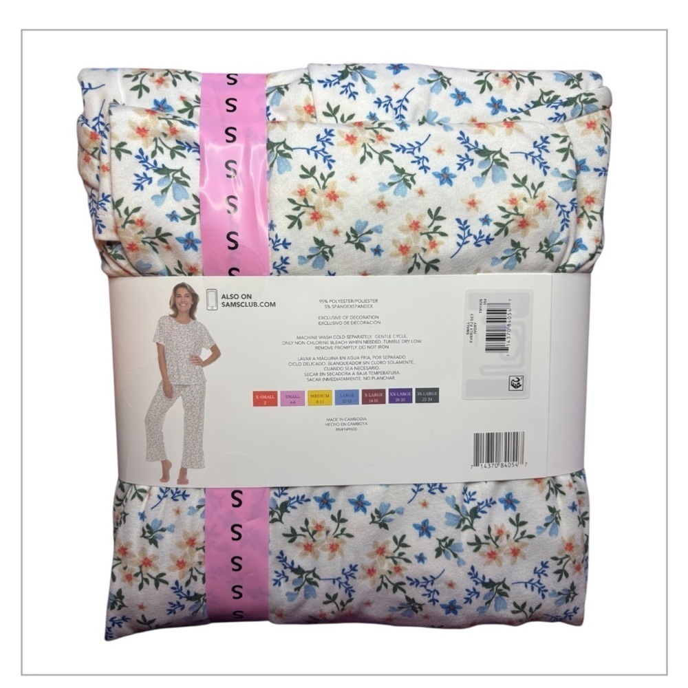 Flora Nikrooz White and Blue Floral Pajama Set Short Sleeve Pockets 😍 - Picture 2 of 2